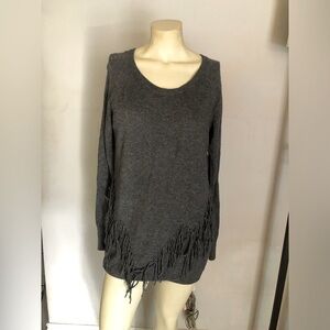 INC International Concept Fringe Gray Silk Cashmere Blend Sweater Size Large